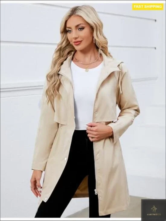 Lightweight Waterproof Trench Coat Rain Jacket Packable Windbreaker Chic Classic - Picture 2 of 7